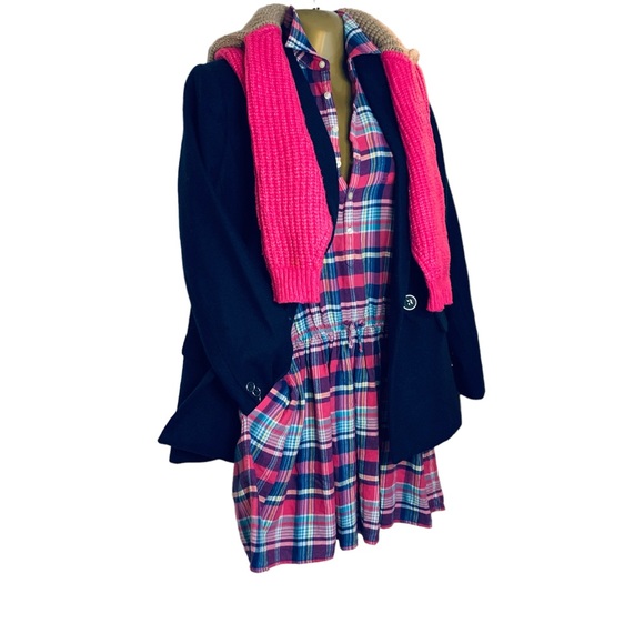 Polo Ralph Lauren hot pink navy plaid flannel long sleeve button up mini dress S - Picture 8 of 12